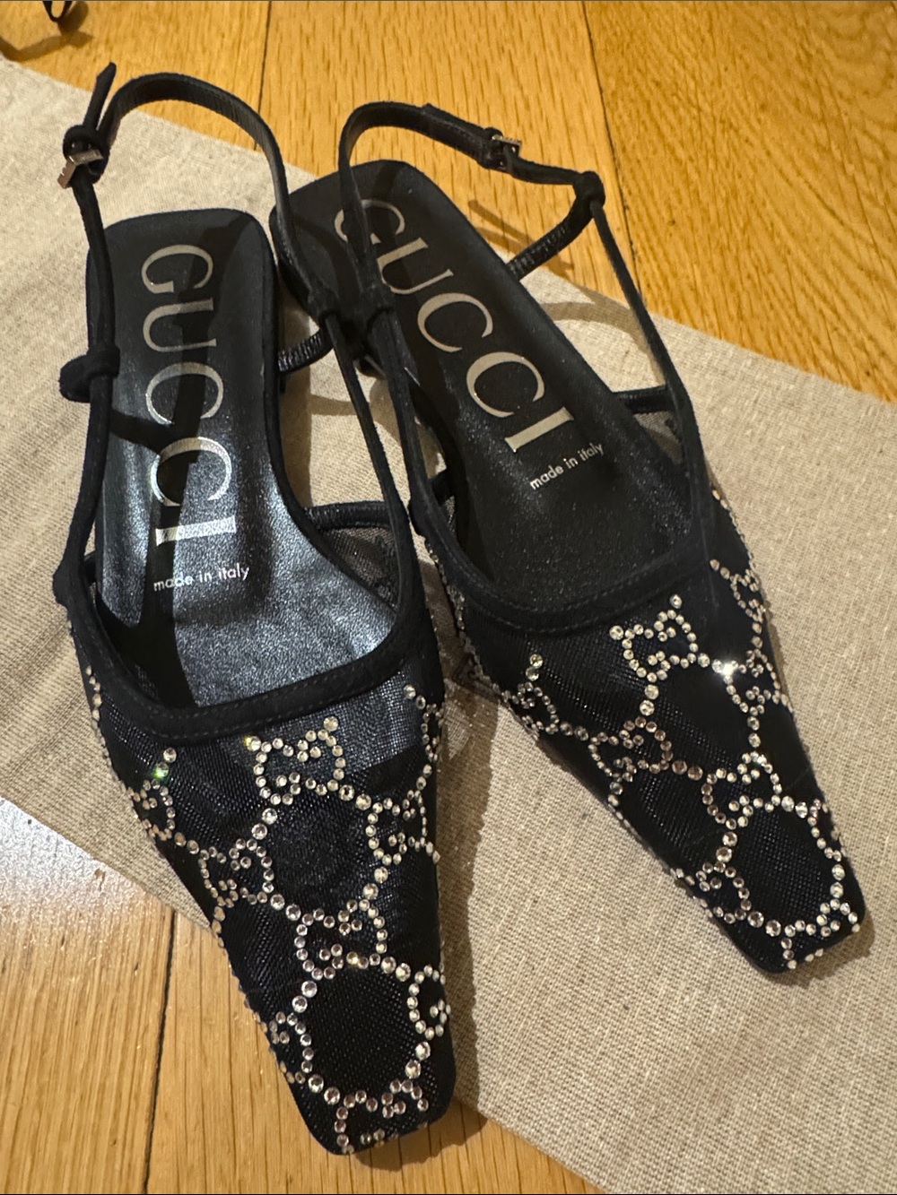 Gucci Black Crystal-Embellished Slingback Mules